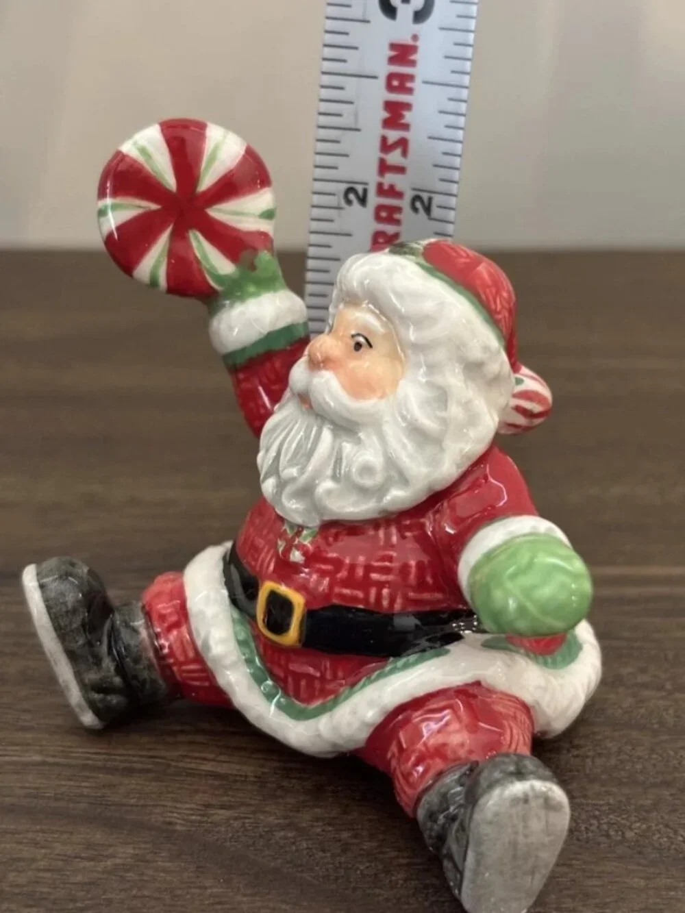 Vintage Fitz & Floyd Peppermint Santa Tumblers Miniature Ceramic Figures 2 inch